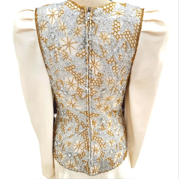 VINTAGE ESTEVEZ SEQUINE Maxi Gown Formal Dress, Cream Gold Silver, Women's Small - Picture 6 of 10